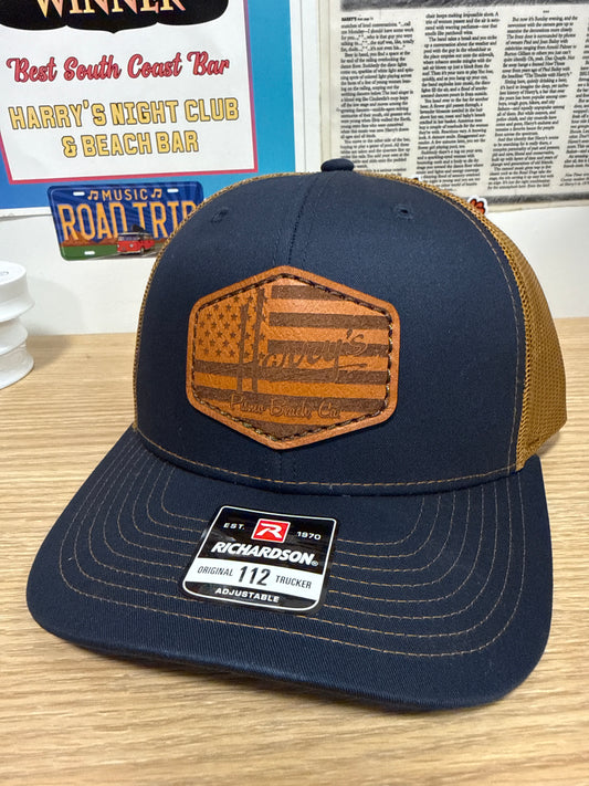 Navy/Brown Leather Patch Hat